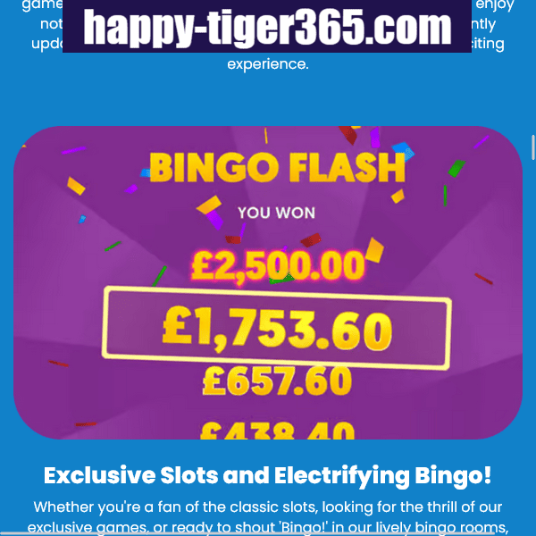 Happy Tiger Bingo Flash Winner - Bingo Flash game with prize amounts and confetti