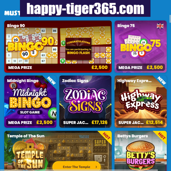 Happy Tiger Casino Bingo Games - Bingo 90, Bingo 75, Midnight Bingo slot games collection