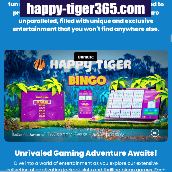 Happy Tiger Bingo Promotional Banner - Tropical themed bingo promotion with devices